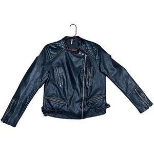 Free People Black Faux Leather Moto Jacket, Size Large